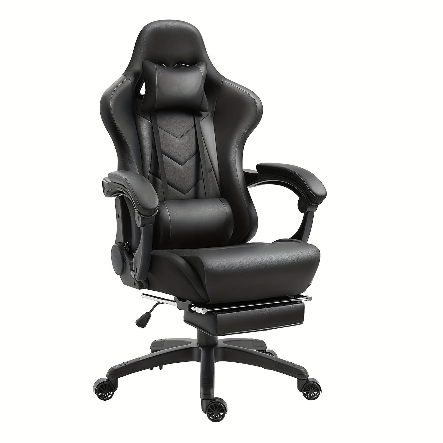 Ergonomic Gaming Chair – Adjustable High-Back Faux Leather Seat with Lumbar Support & Silent Casters, Black