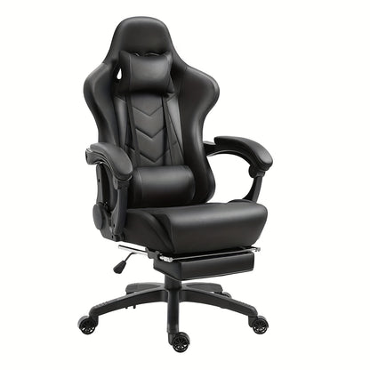 Ergonomic Gaming Chair – Adjustable High-Back Faux Leather Seat with Lumbar Support & Silent Casters, Black