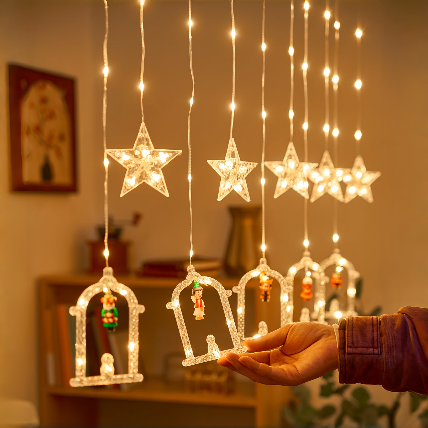 أضواء رمضان، أضواء ستائر رمضان، أضواء سلسلة LED رمضانية تعمل بمنفذ USB، أضواء ستائر على شكل هلال، أضواء ستائر على شكل قلعة قمرية، زينة منزلية للمهرجانات، أضواء دافئة ورومانسية مع 8 أوضاع إضاءة.