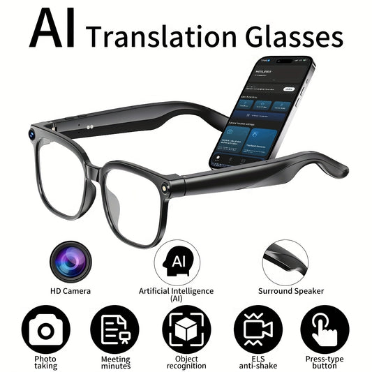 PEJE AI Smart Glasses with Camera, 1080P HD Video Recording Glasses, AI Assistant (ChatGPT/Doubao), Real-Time Translation, Record Audio Smart Glasses with Color-Changing Lenses for Travel, Sports, Outdoor Use
