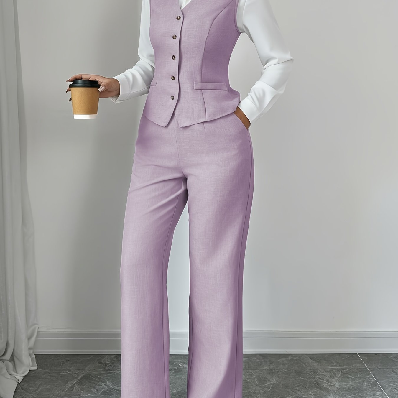 Women’s Sleeveless Cinched-Waist Vest & High-Waisted Wide-Leg Pants Set – Elegant Solid-Color Summer Two-Piece Outfit