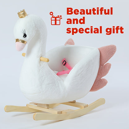 White Swan-Themed Rocking Horse – Soft Rocking Pony with Safety Belt, Sturdy Frame & One-Button Operation, Ideal Infant Learning Toy & Gift