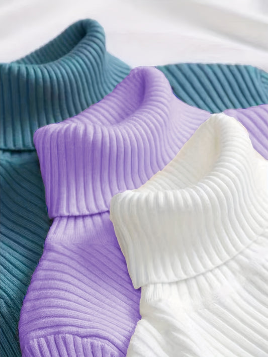 Women’s 3-Piece High Neck Sweater Set – Soft Knit Turtleneck Thermal Pullover for Autumn & Winter, Cozy Layering Base Top for Office or Casual Wear