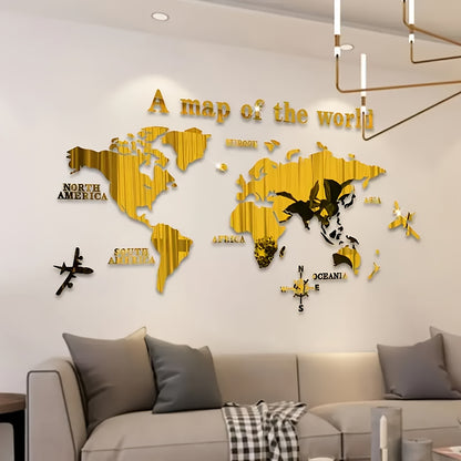 ملصق حائط خريطة العالم الأكريليكي ثلاثي الأبعاد من WINDIR - جدارية زخرفية فضية DIY (71 × 40 بوصة) لغرفة المعيشة وغرفة النوم والمكتب وديكور جدار التلفزيون