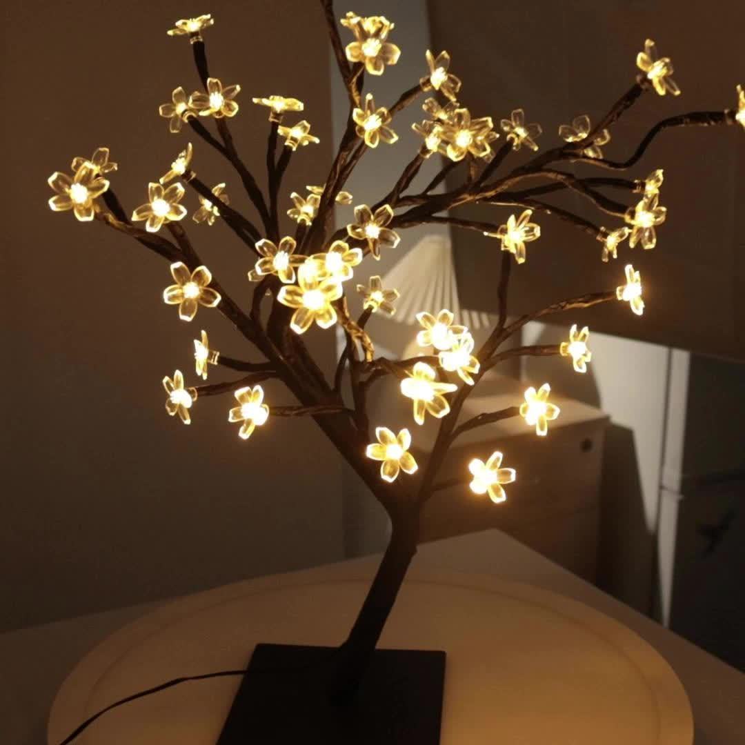 Majisu 48-LED Cherry Blossom Tree Lamp – USB-Powered Table Light with Switch Control for Home & Festive Decor