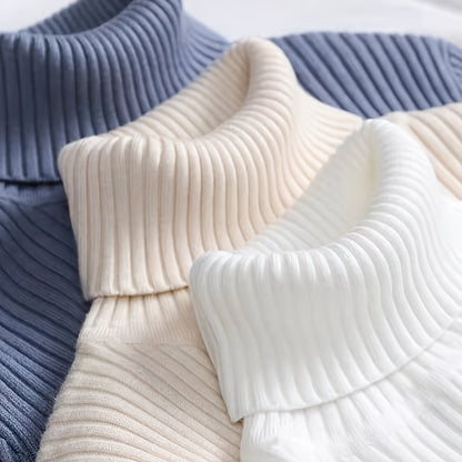 طقم سويت شيرت نسائي مكون من 3 قطع برقبة عالية - بلوفر حراري ناعم محبوك برقبة عالية للخريف والشتاء، وجزء علوي مريح متعدد الطبقات للمكتب أو الملابس غير الرسمية