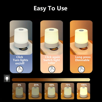 2026 Touch Bedside Lamp – Portable Dimmable LED Table Light with 3-Color Warm White Modes & USB Charging, Perfect Bedroom or Living Room Gift