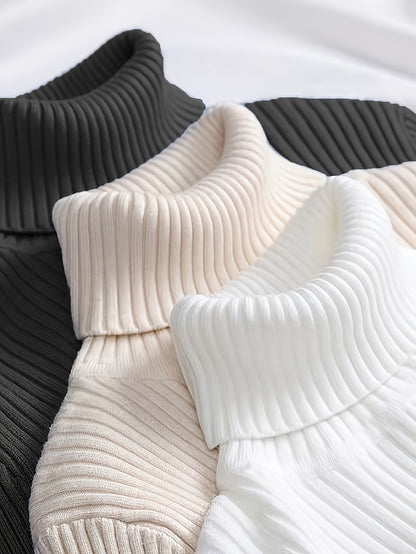 طقم سويت شيرت نسائي مكون من 3 قطع برقبة عالية - بلوفر حراري ناعم محبوك برقبة عالية للخريف والشتاء، وجزء علوي مريح متعدد الطبقات للمكتب أو الملابس غير الرسمية