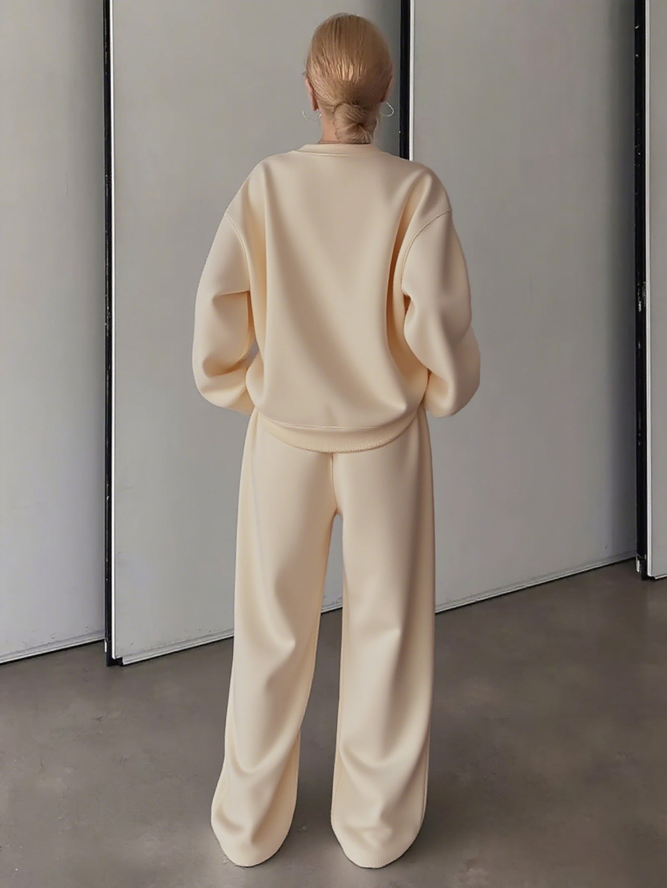 Letter Print Two Piece Set, Crew Neck Sweatshirt & Pants, Women's Clothing