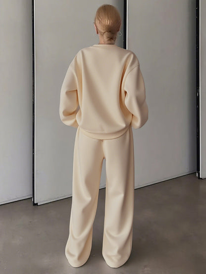 Letter Print Two Piece Set, Crew Neck Sweatshirt & Pants, Women's Clothing