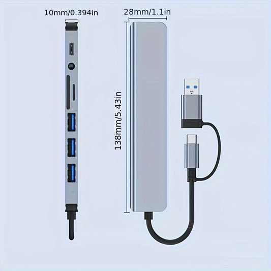 [8-in-1 USB Hub] 8-in-1 USB 3.0 Hub | Type-C Docking Station for Laptops & Desktops with Multi-Port Simultaneous Use, High-Speed Scaling, CD/TF Card Reader, Keyboard, Mouse, Hard Drive, and Fan Connections