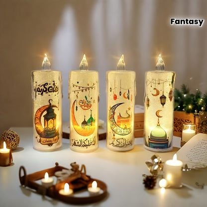 [Ramadan Decor | LED Candles] 2pcs High-Quality LED Crystal Flameless Candles with Islamic Motifs | Battery Operated, Ramadan Decor for Indoor & Outdoor Use | Perfect for Parties, Family Gatherings, and Festive Celebrations (