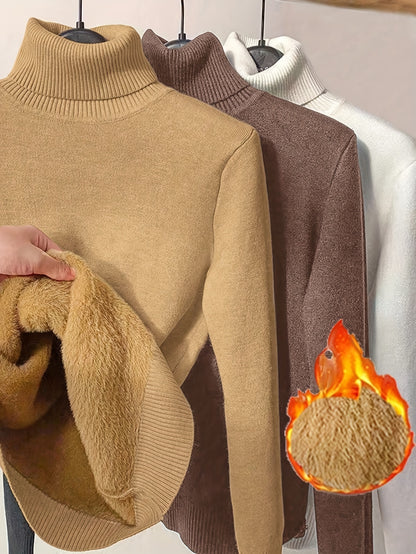 طقم سويت شيرت نسائي من 3 قطع برقبة عالية - ملابس تريكو خريف/شتاء