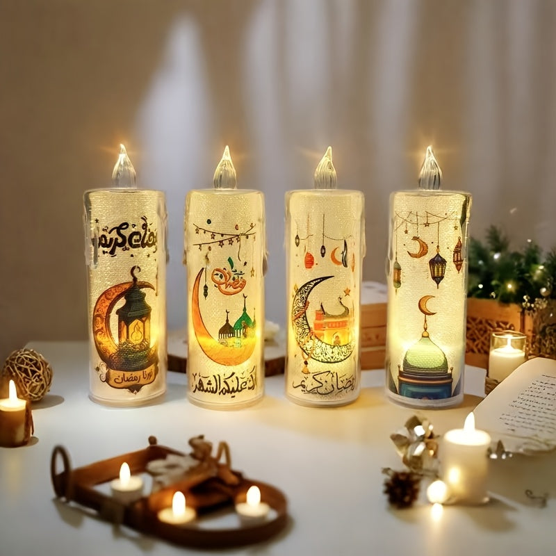 [Ramadan Decor | LED Candles] 2pcs High-Quality LED Crystal Flameless Candles with Islamic Motifs | Battery Operated, Ramadan Decor for Indoor & Outdoor Use | Perfect for Parties, Family Gatherings, and Festive Celebrations (