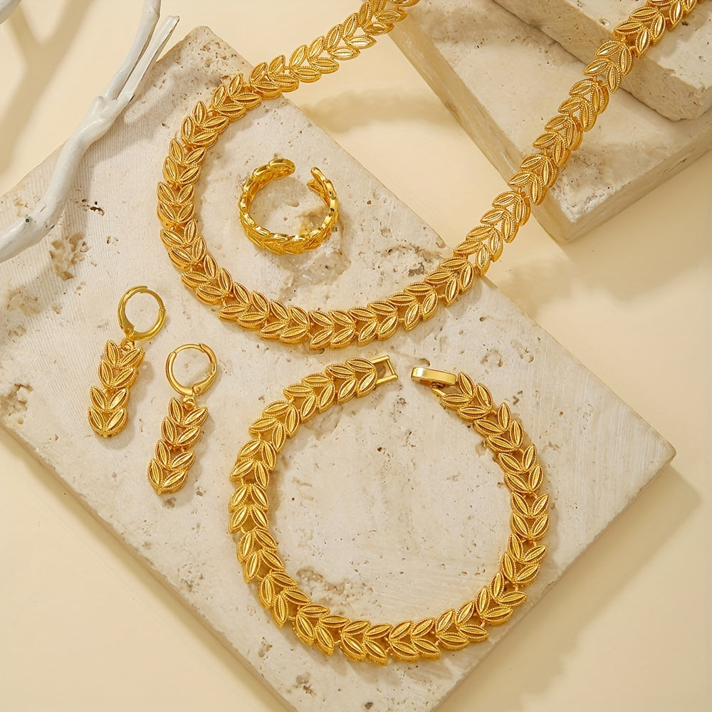 4pcs Ladies jewery Set Goldenes durchbrochenes Design Weizen Set, Gift For Her, Elegant Gift Set, Fine Craftsmanship, Fashion Enthusiasts, Partygoers