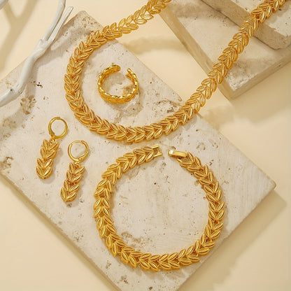 4pcs Ladies jewery Set Goldenes durchbrochenes Design Weizen Set, Gift For Her, Elegant Gift Set, Fine Craftsmanship, Fashion Enthusiasts, Partygoers