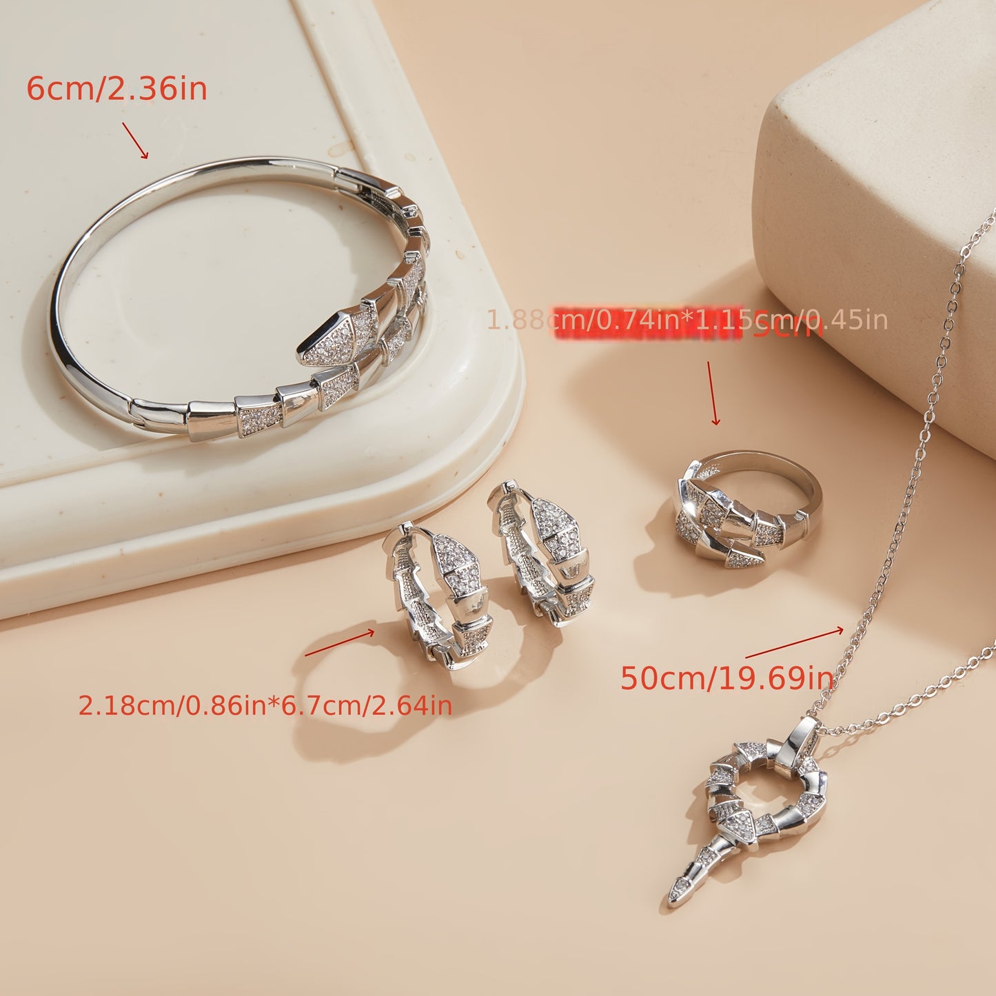 Elegant 4-Piece Copper Alloy Jewelry Set – Sparkling Zirconia Necklace, Ring, Earrings & Bracelet for Daily Wear and Special Gifts