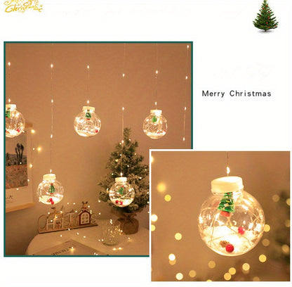 LED Christmas Curtain Lights – Wishing Ball & Snowman Hanging Decorations, Battery-Powered Indoor/Outdoor Holiday Light Set with Push-Button Control