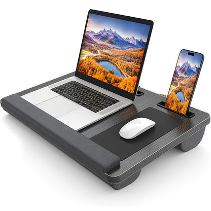 Portable Foldable Laptop Desk – Multifunctional Bed Table with Wrist Rest, Mouse Pad & Device Slots