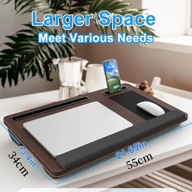 Portable Foldable Laptop Desk – Multifunctional Bed Table with Wrist Rest, Mouse Pad & Device Slots