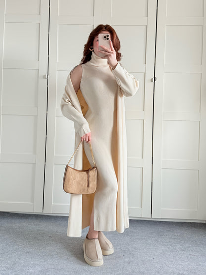 طقم نسائي أنيق لفصل الخريف والشتاء، مكون من جاكيت بأكمام طويلة وفتحة رقبة مستديرة، بلون سادة
