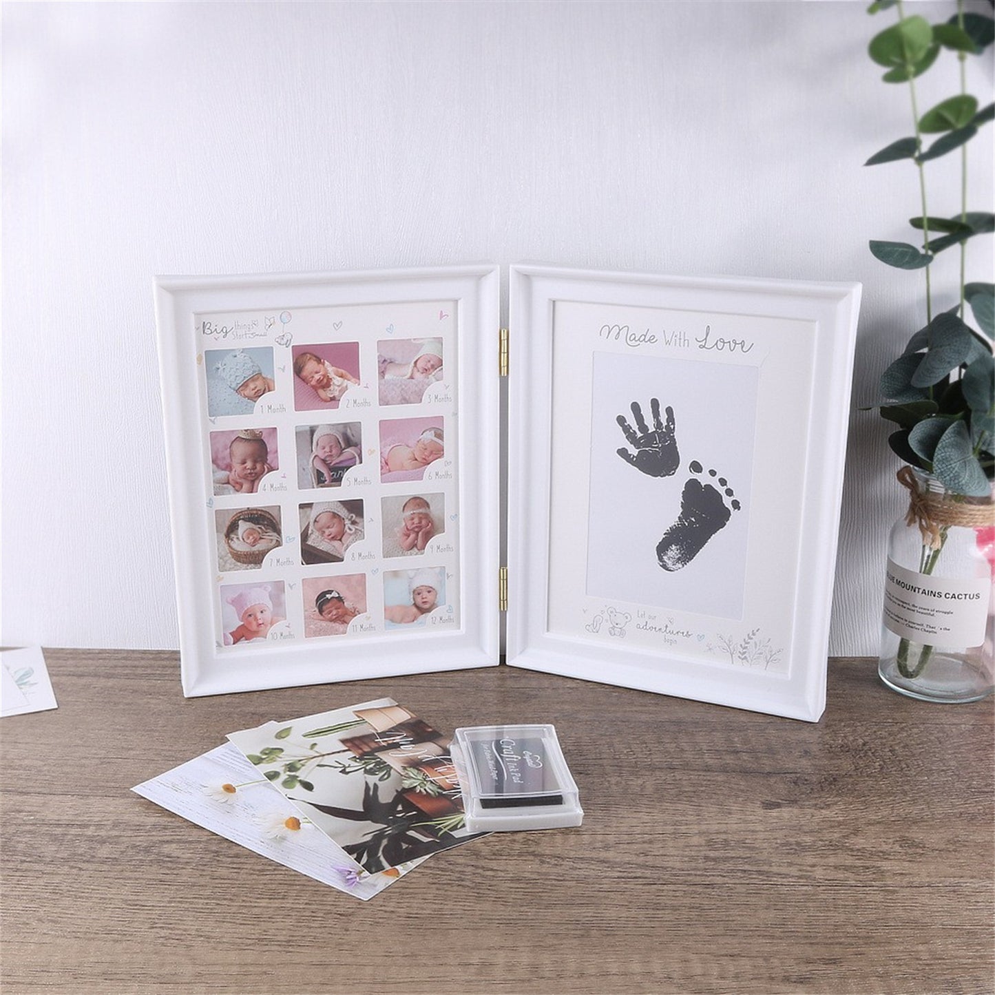 Baby Hand & Footprint Keepsake Frame – PVC Personalized Photo Display with Ink Print Kit for Christmas, Halloween, Thanksgiving & Milestone Memories