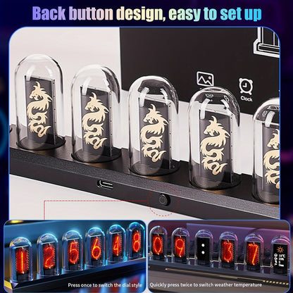 RGB LED Nixie Tube Clock – DIY IPS Display with 16M Colors, App Control, Temp & Weather Display, Modern Home Decor Gift