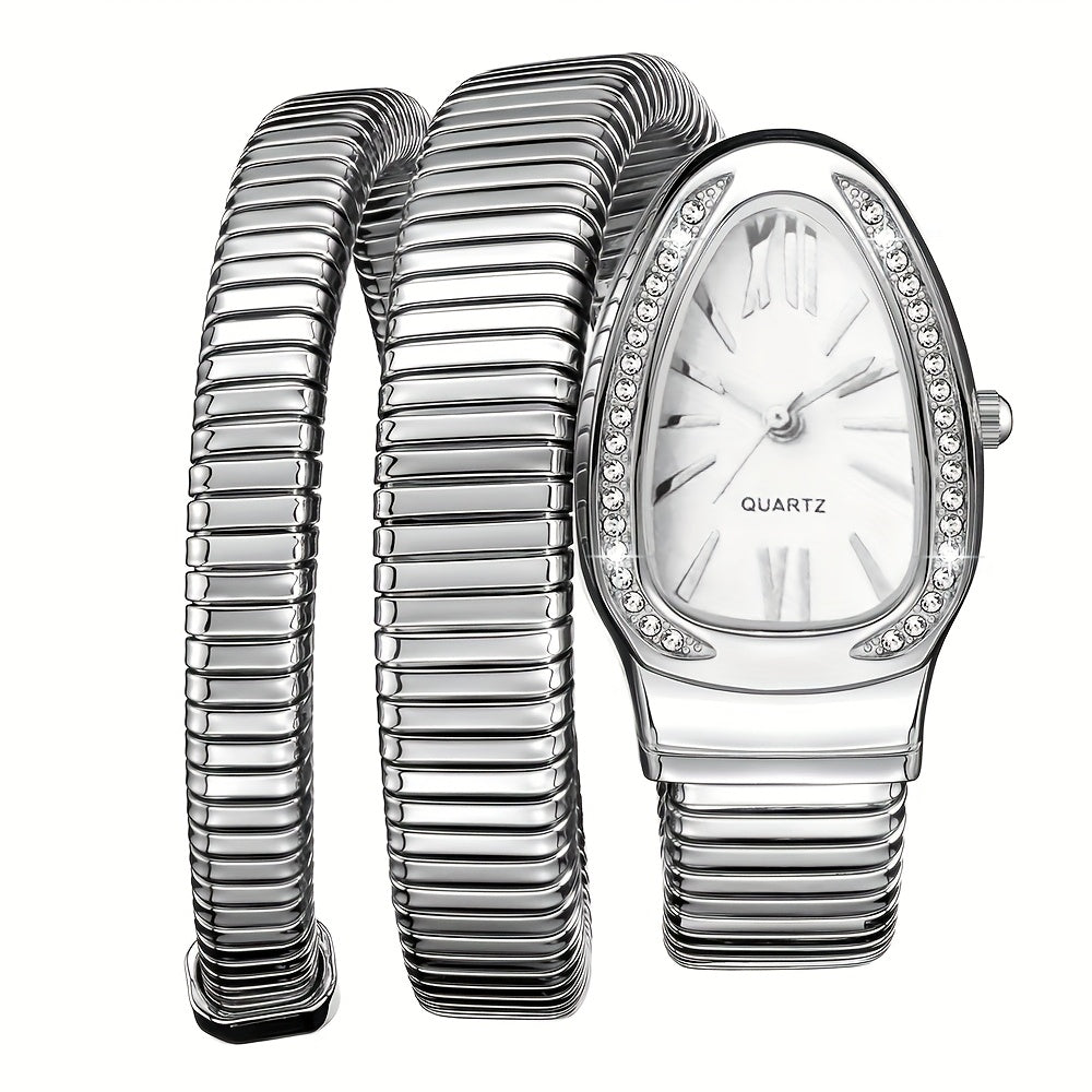 Women’s Elegant Serpentine-Design Quartz Watch – Golden-Tone Alloy Strap with Roman Numerals, Stylish Daily Wear Timepiece