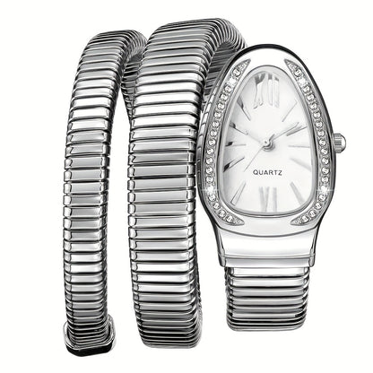 Women’s Elegant Serpentine-Design Quartz Watch – Golden-Tone Alloy Strap with Roman Numerals, Stylish Daily Wear Timepiece