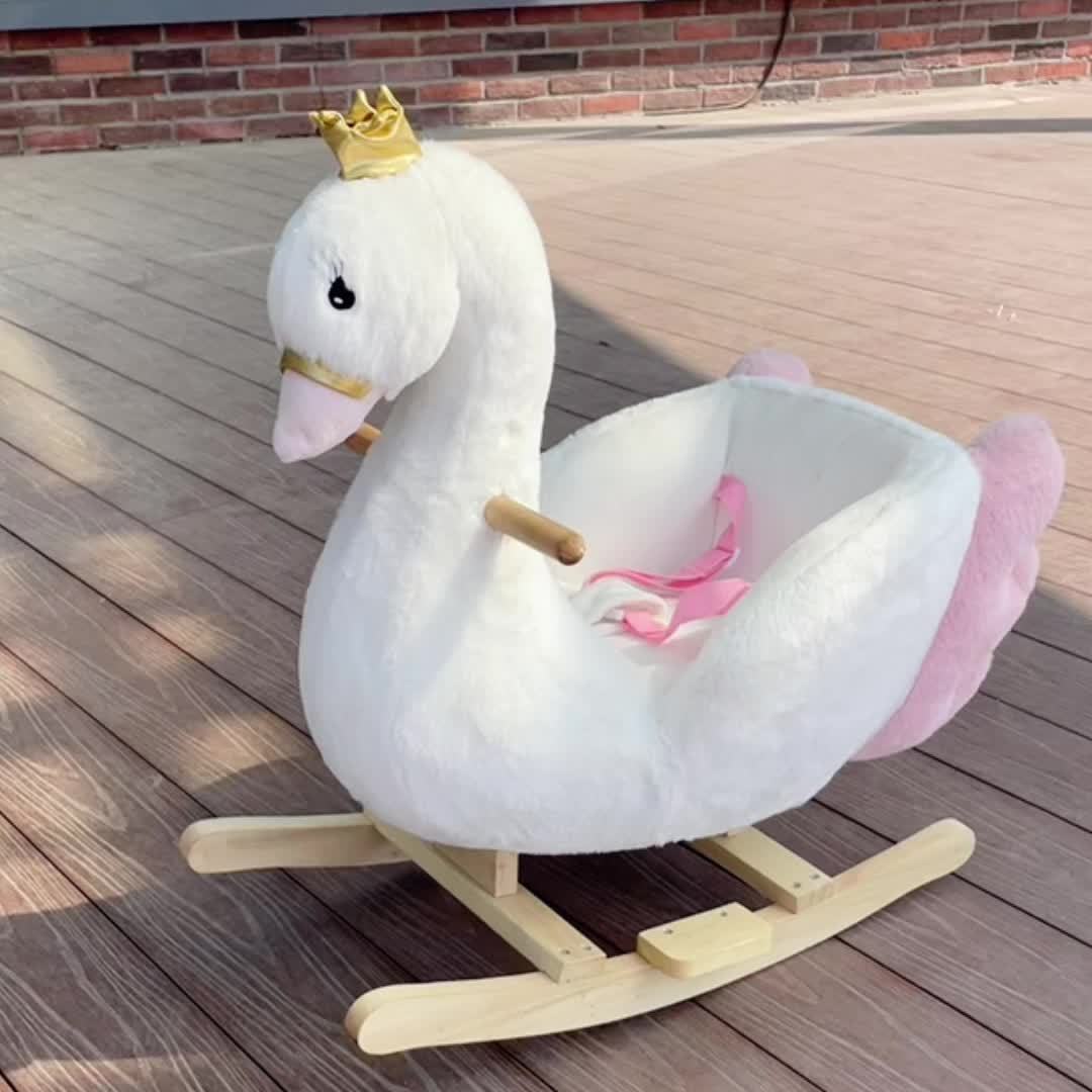 White Swan-Themed Rocking Horse – Soft Rocking Pony with Safety Belt, Sturdy Frame & One-Button Operation, Ideal Infant Learning Toy & Gift