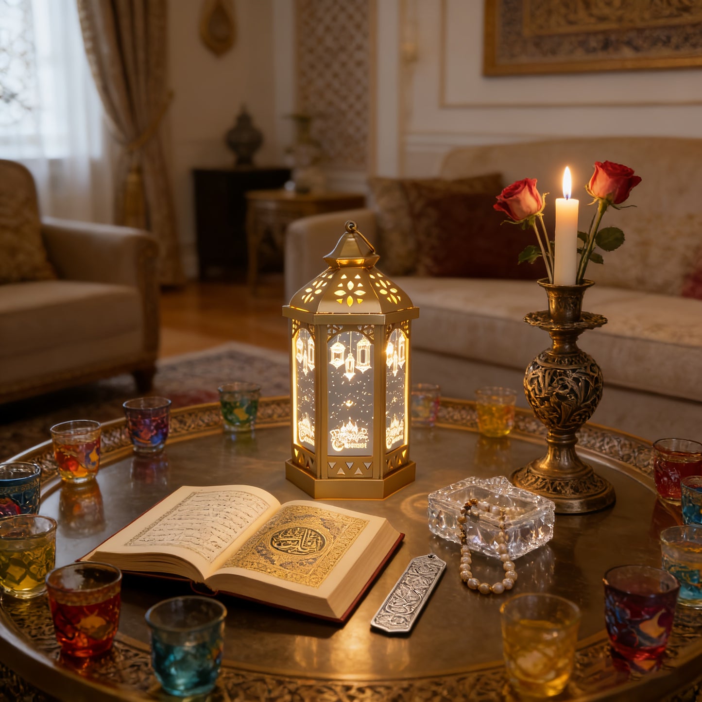 1pc Ramadan Theme Decorative Lantern | Iron Tabletop LED Handheld Light, Ramadan Fanous, Festival Lantern, Hanging Lamp, Batteries Not Included