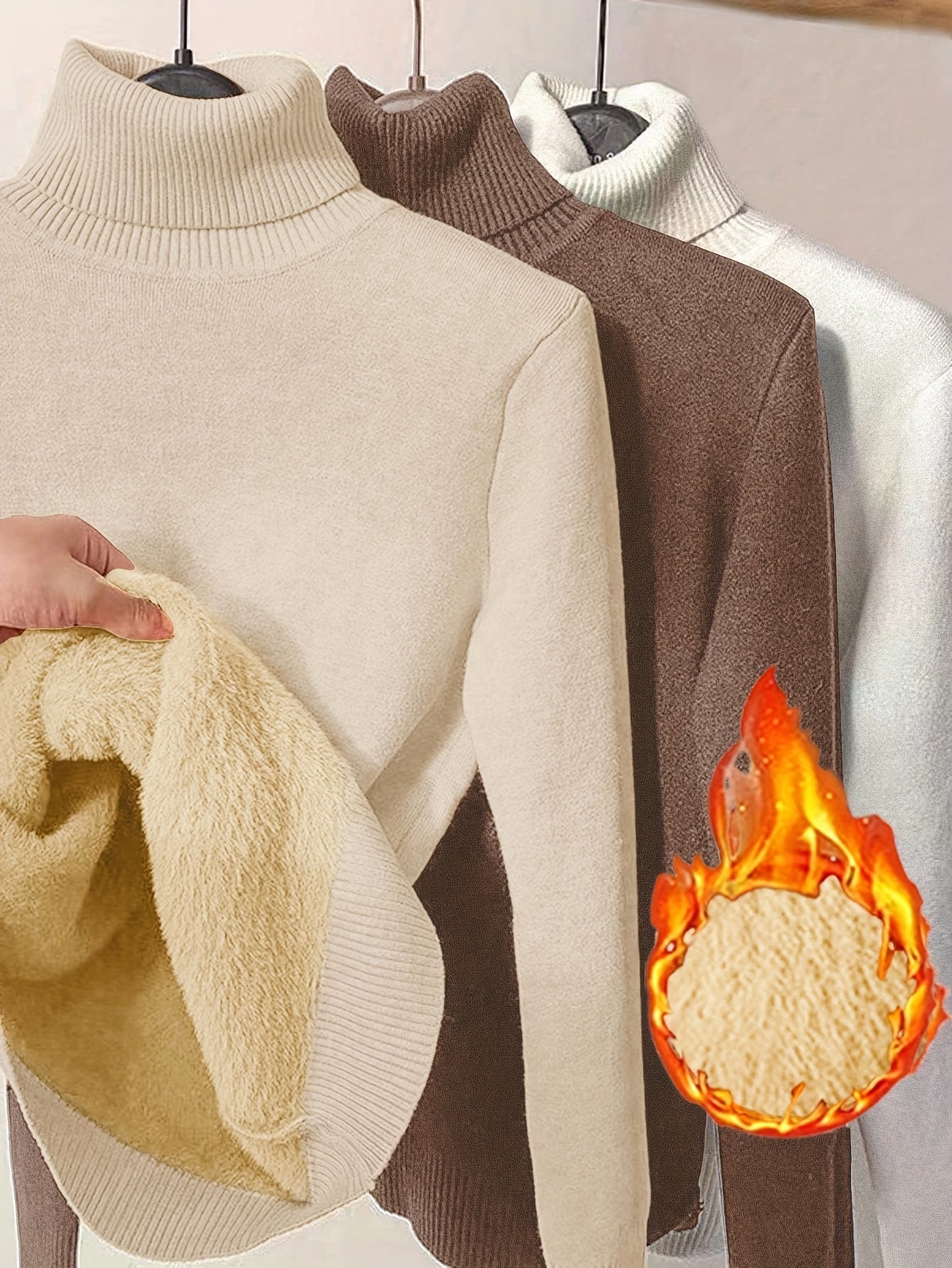 طقم سويت شيرت نسائي من 3 قطع برقبة عالية - ملابس تريكو خريف/شتاء