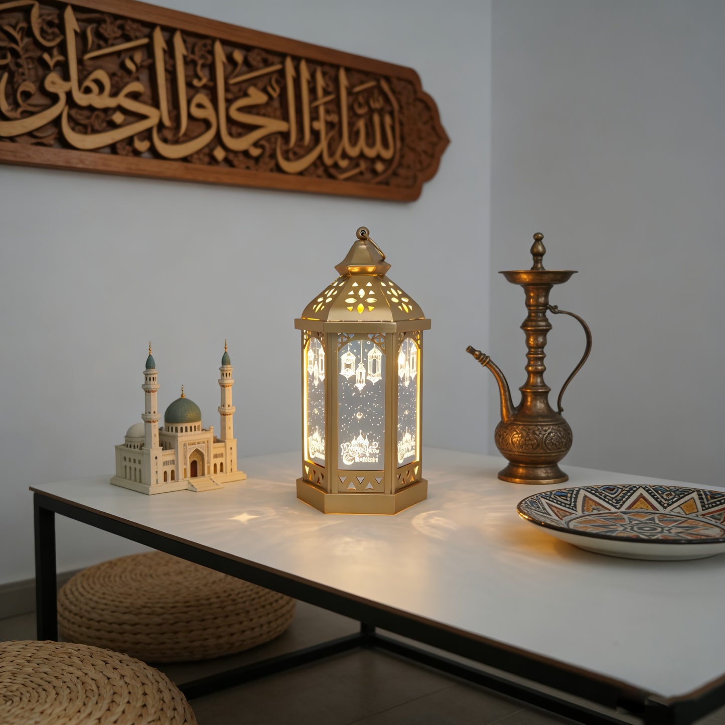 1pc Ramadan Theme Decorative Lantern | Iron Tabletop LED Handheld Light, Ramadan Fanous, Festival Lantern, Hanging Lamp, Batteries Not Included