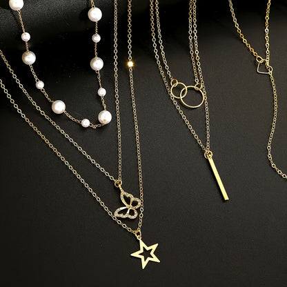 11pcs Creative Fashion Five-Pointed Star Synthetic Zirconia Butterfly Element Faux Women's Multi-Set Necklace Set Suitable for Outing Beach Vacation Jewelry Mother's Day Gift