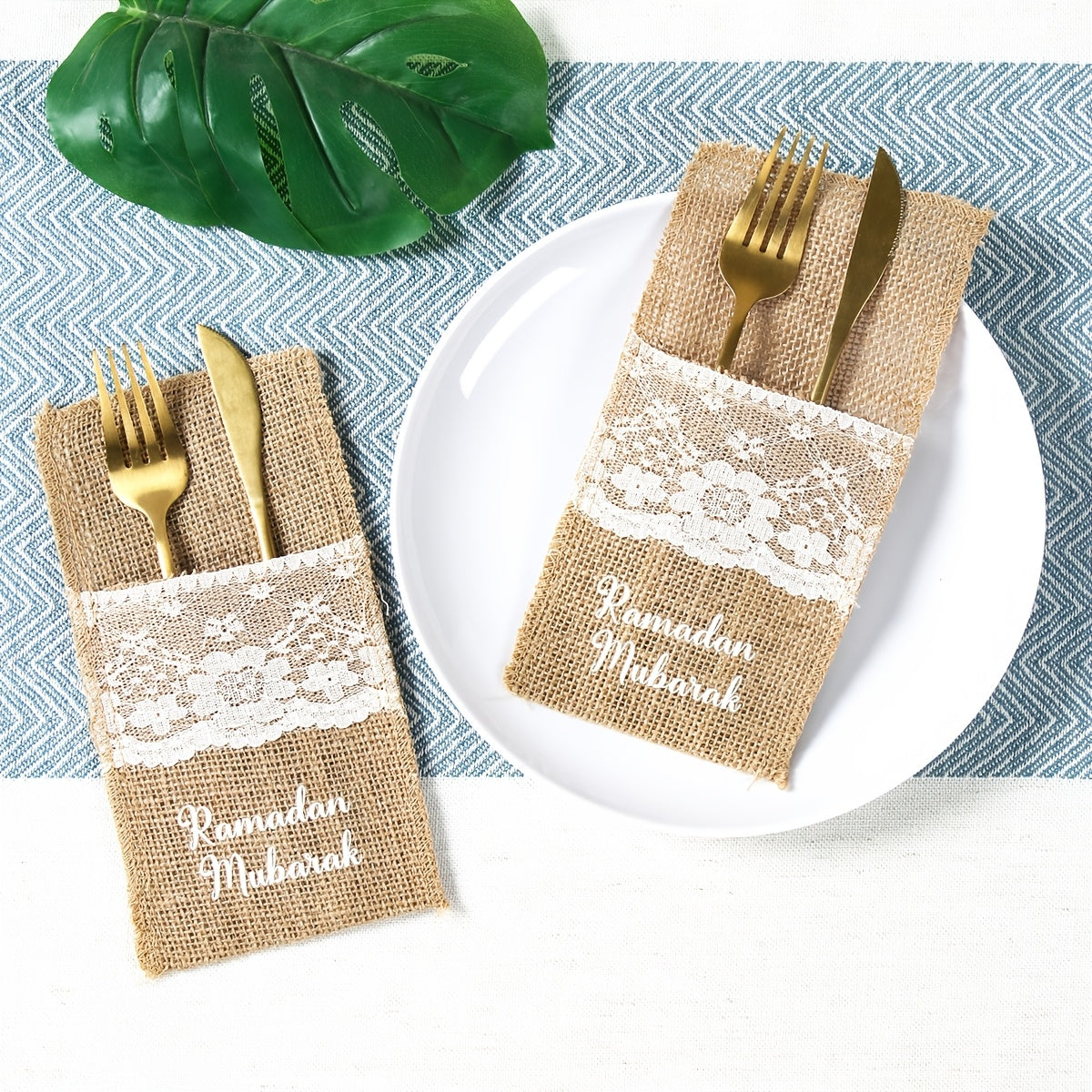 5pcs Burlap Fork Bags | Ramadan Mubarak Tableware, Islamic Muslim Party Decoration, Eid Al-Fitr and Eid Al Adha Gifts, Frohes Ramadan-Fest, Alles Gute zum Fastenbrecher-Fest, L'Aid al-Fitr Mubarak