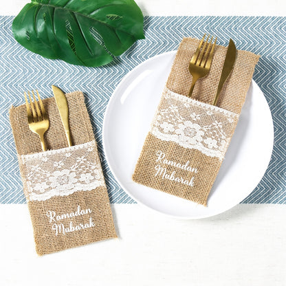5pcs Burlap Fork Bags | Ramadan Mubarak Tableware, Islamic Muslim Party Decoration, Eid Al-Fitr and Eid Al Adha Gifts, Frohes Ramadan-Fest, Alles Gute zum Fastenbrecher-Fest, L'Aid al-Fitr Mubarak