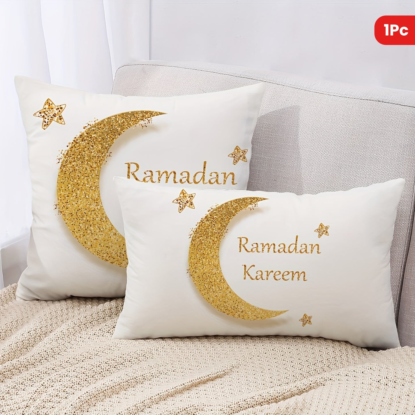 1PC Ramadan Throw Pillow Cover, Moon Decorative Cushion Cover, Home Decor for Couch Sofa Living Room Bedroom, Without Pillow Insert