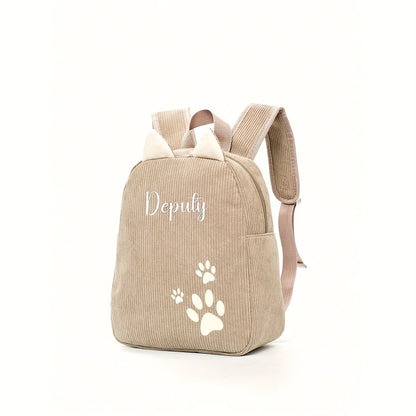 1pc ized /s Backpack with Custom Name/Text/Logo - Cute & Paw Print Design, Lightweight School for &, Adjustable Straps, Zipper Closure, Beige/Pink/Black/Khaki - Ideal Gift (Embroidery Service Included