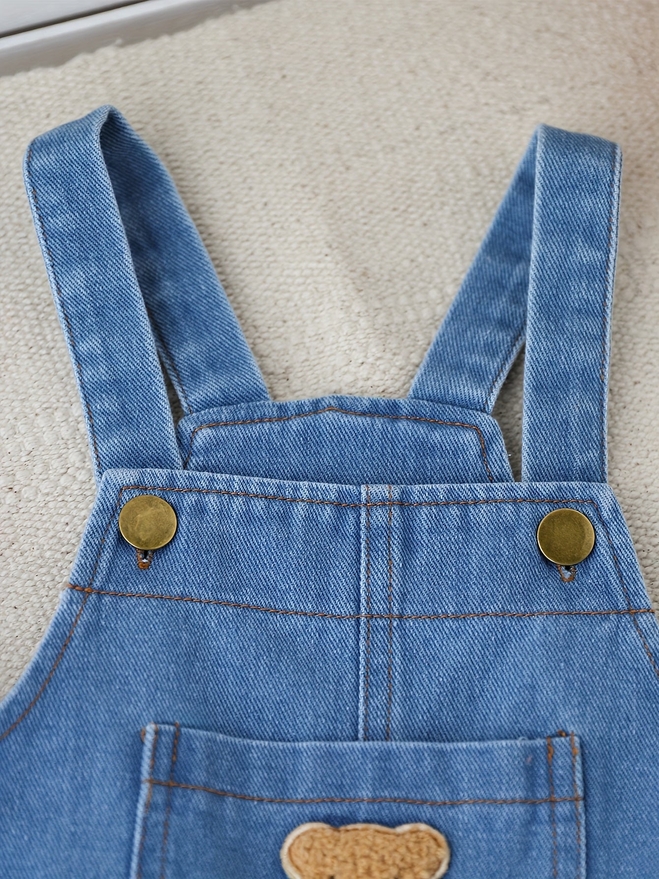 2-Piece Baby Boys’ Faux Denim Overalls – Adjustable Strap Rompers with Cute Bear Pockets, Regular-Fit All-Season Outfit for Outdoor Play