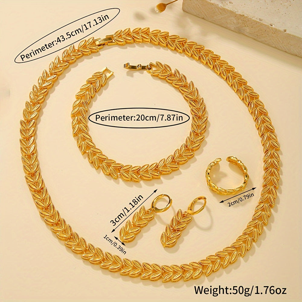 4pcs Ladies jewery Set Goldenes durchbrochenes Design Weizen Set, Gift For Her, Elegant Gift Set, Fine Craftsmanship, Fashion Enthusiasts, Partygoers