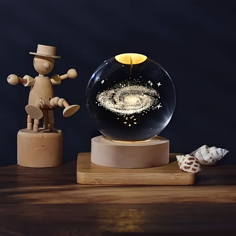 3D Saturn Crystal Ball Night Light – USB-Powered Mini Galaxy Lamp, Warm Glow Home & Office Decor Gift