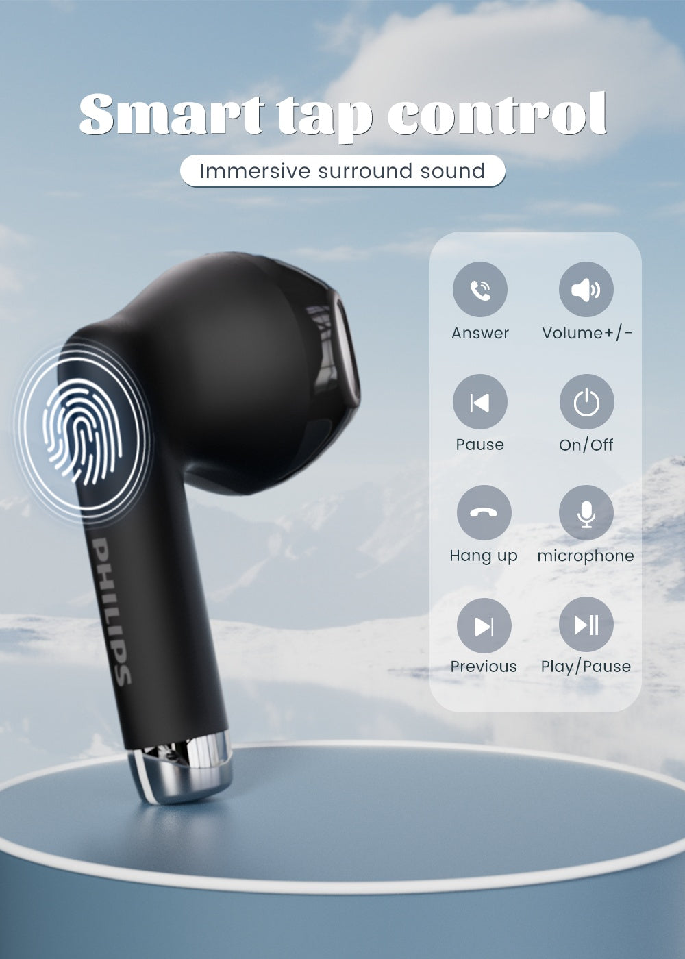 PHILIPS 2025 Wireless Earbuds — V6.0 Upgrade, Low Latency, Long Battery Life, Noise-Isolating with Microphone for Gaming, Sports & Music