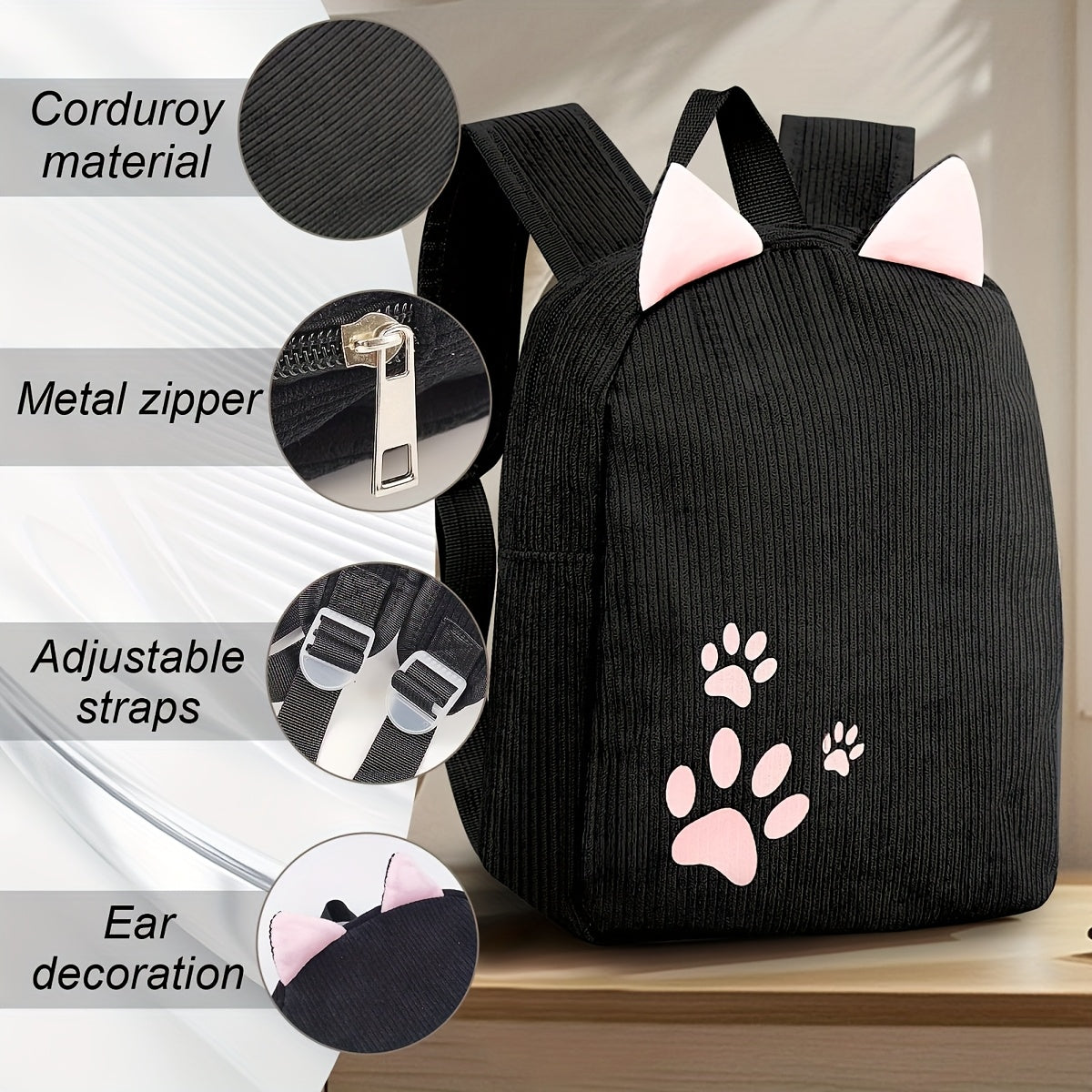 1pc ized /s Backpack with Custom Name/Text/Logo - Cute & Paw Print Design, Lightweight School for &, Adjustable Straps, Zipper Closure, Beige/Pink/Black/Khaki - Ideal Gift (Embroidery Service Included