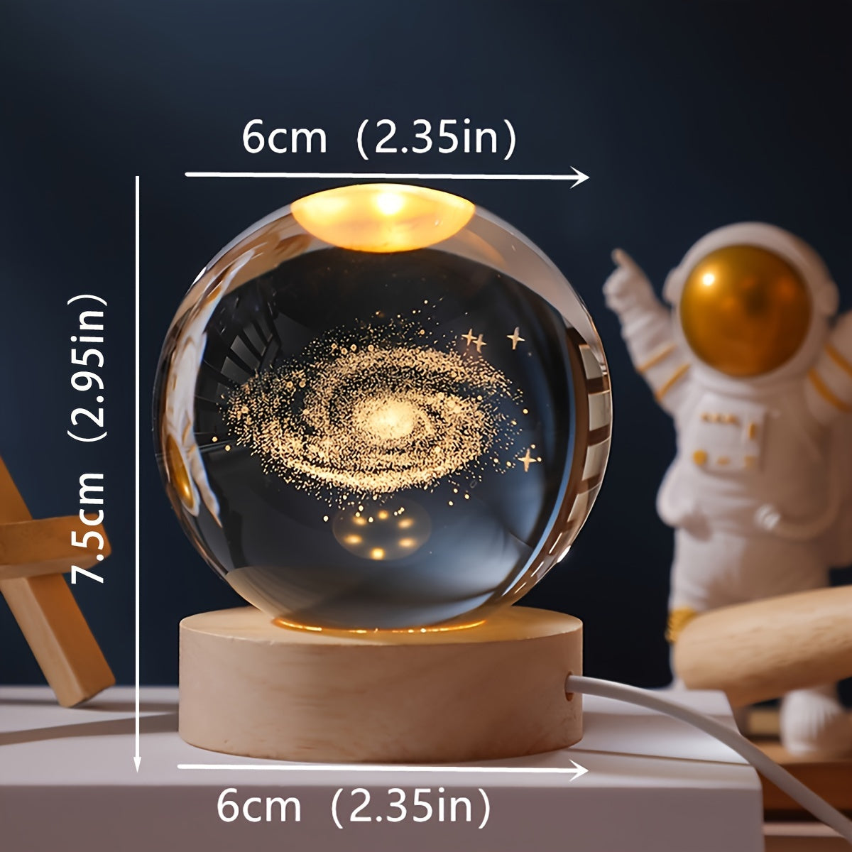 3D Saturn Crystal Ball Night Light – USB-Powered Mini Galaxy Lamp, Warm Glow Home & Office Decor Gift