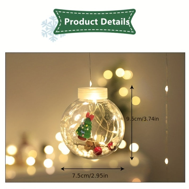 LED Christmas Curtain Lights – Wishing Ball & Snowman Hanging Decorations, Battery-Powered Indoor/Outdoor Holiday Light Set with Push-Button Control