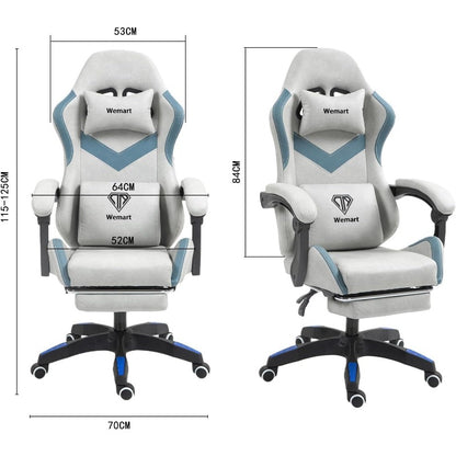 Wemart Ergonomic Gaming Chair – Breathable Fabric with Head & Waist Pillow, Footrest, 300kg Capacity, Grey