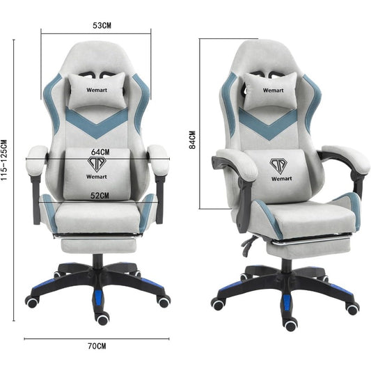 Wemart Ergonomic Gaming Chair – Breathable Fabric with Head & Waist Pillow, Footrest, 300kg Capacity, Grey