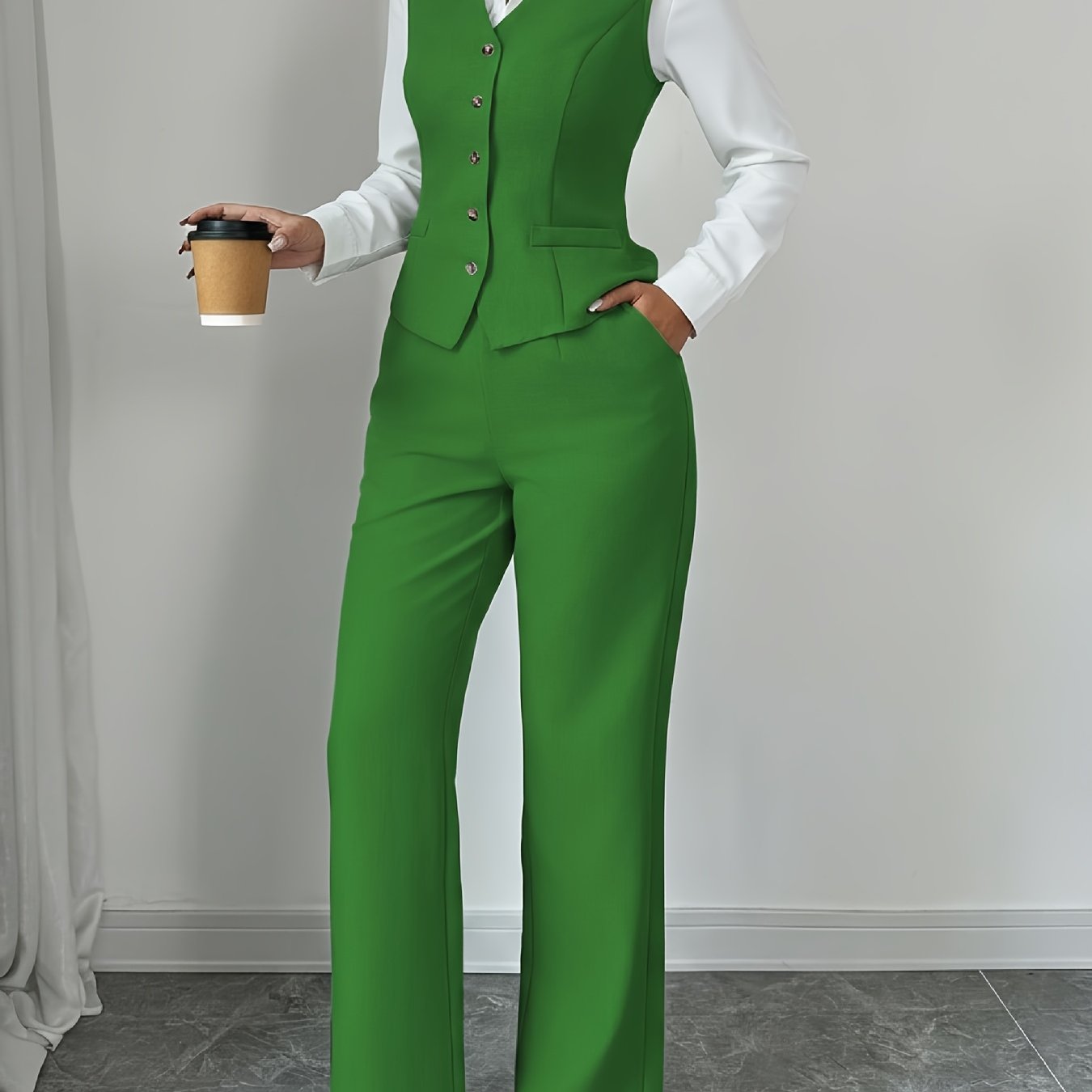 Women’s Sleeveless Cinched-Waist Vest & High-Waisted Wide-Leg Pants Set – Elegant Solid-Color Summer Two-Piece Outfit