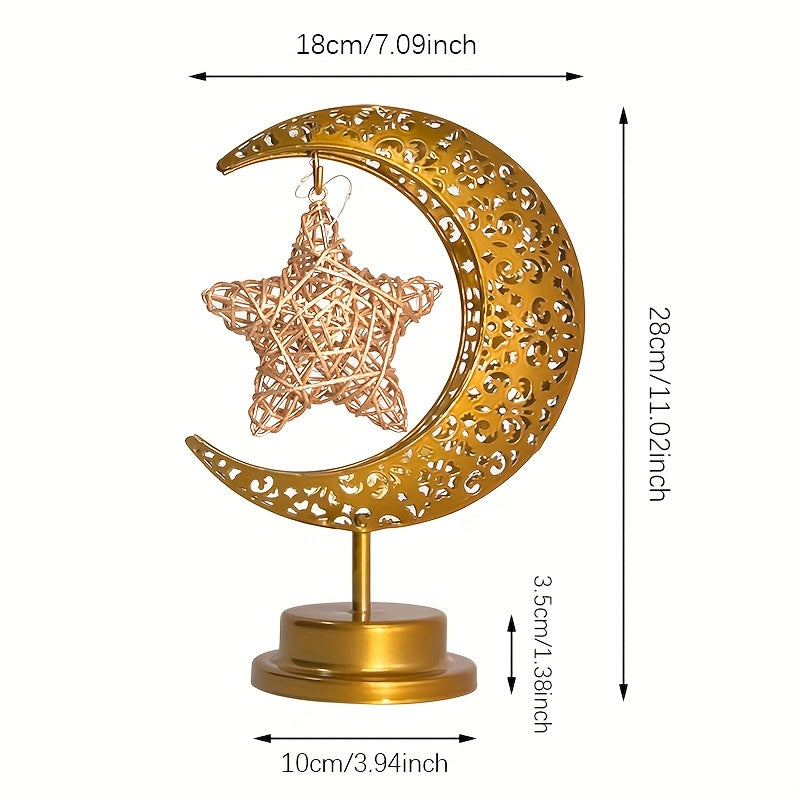 [Boho Star Night Light] Shenzhi Tech Star & Moon Metal Rattan Night Light | Decorative LED Lamp with Golden Crescent Moon & Star Design, Perfect for Bedroom, Kitchen Table, or Desk Decor, Boho Home Ambient Lighting, Table Lam