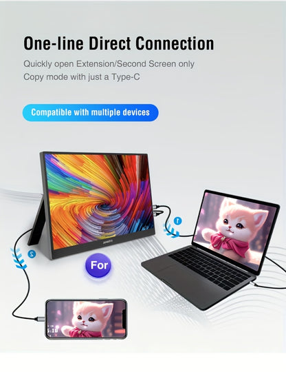 Anmite 15.6-Inch Portable Touch Monitor, 1080P HDR, Built-In Vertical Stand, Low Blue Light, Suitable for Xbox/Ps5/Switch/Mobile/Pc/Laptop Expansion.